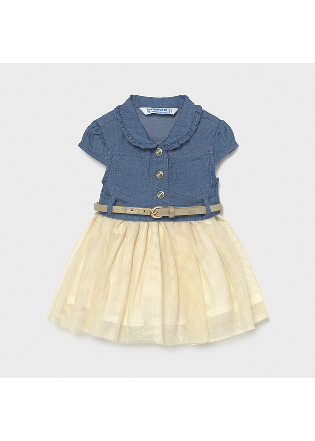 Vestido combinado com saia de tule e cinto Mayoral